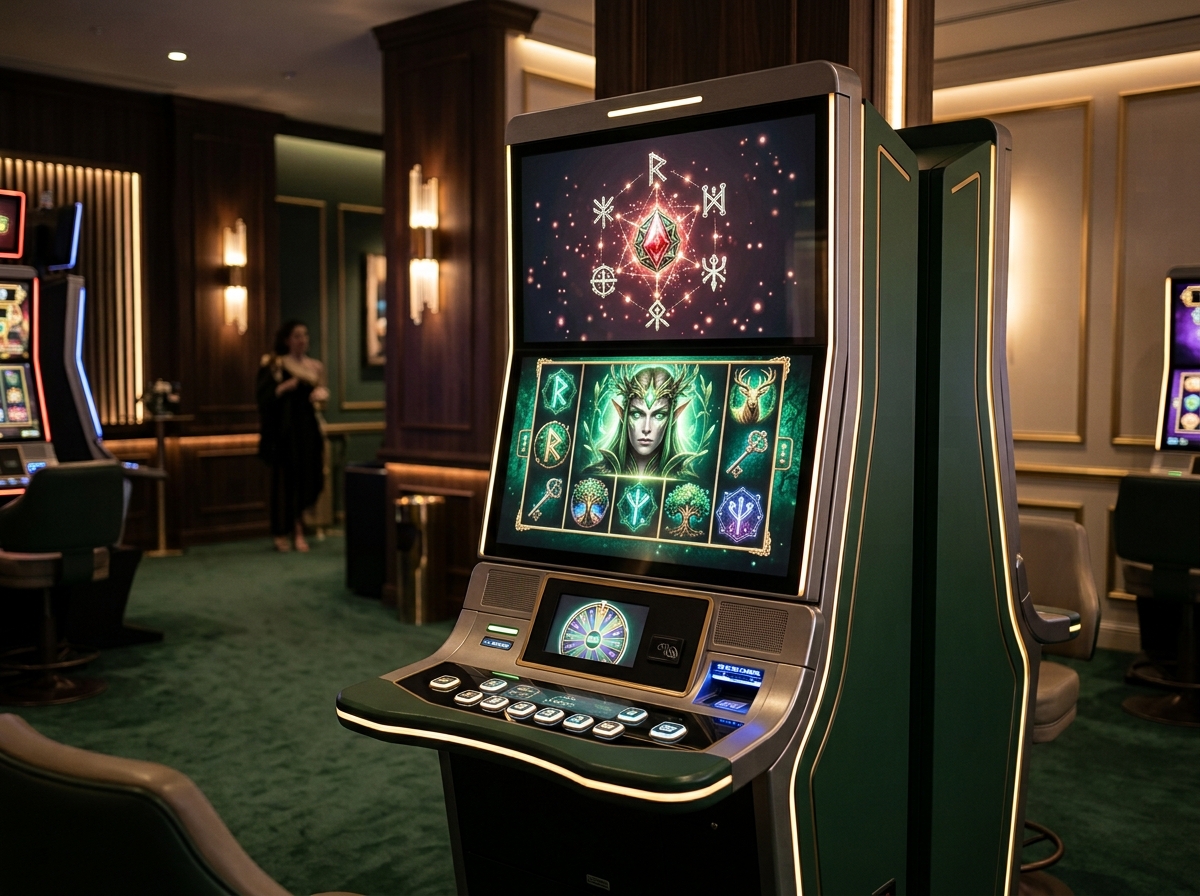Feature-based physical slot machines in an elegant hall